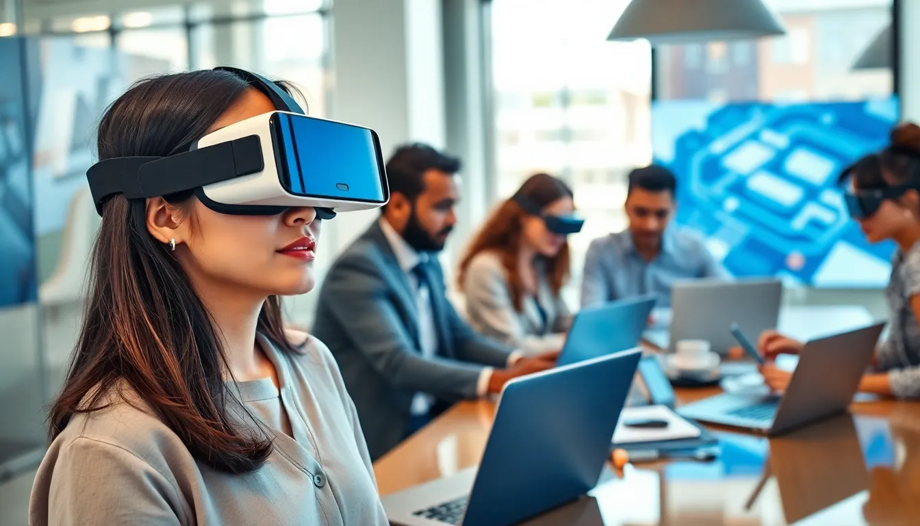 diverse team developing virtual reality applications in a modern office.